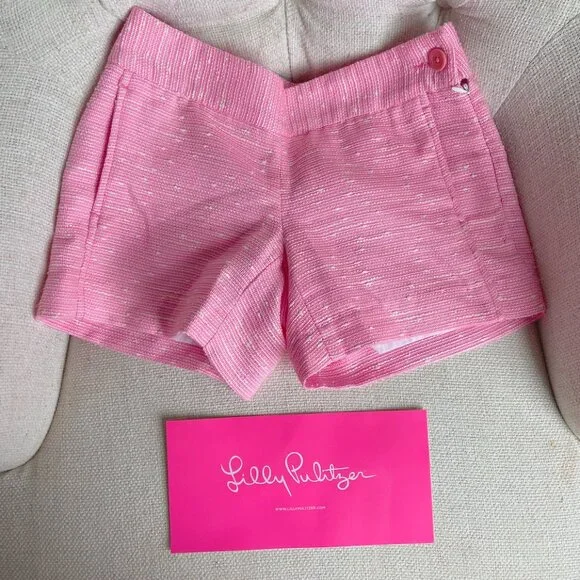 Lilly Pulitzer Sloane Shorts Sparkle Pink Swirly Boucle Tweed Size 00 Like New - Picture 4 of 15